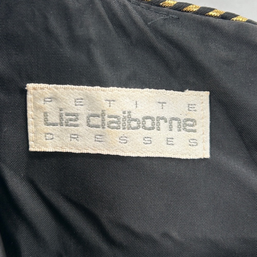 VTG Liz Claiborne Petite Brown Regal Whimsigoth Velvet Gold Trimmed Dress Size 6 - Picture 4 of 10